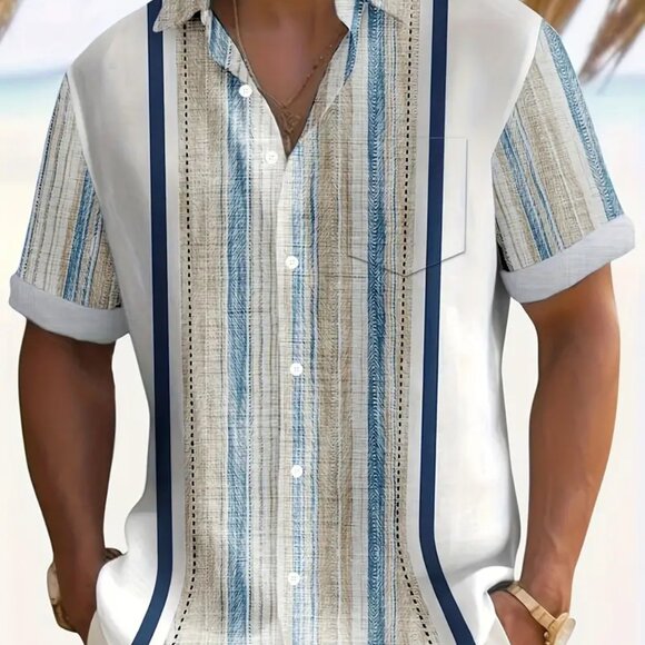 Other - Vintage Bowling Pattern Water Ripple Print Men's Plus Size 3X Button-Up Shirt